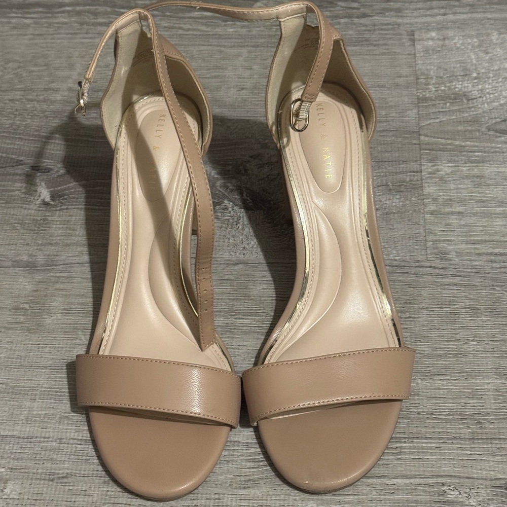 Kelly & Katie Beige Ankle-Strap Block Heel Sandals